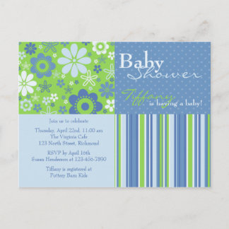 Flower Fizz Blue & Green · Baby shower Uitnodiging Briefkaart