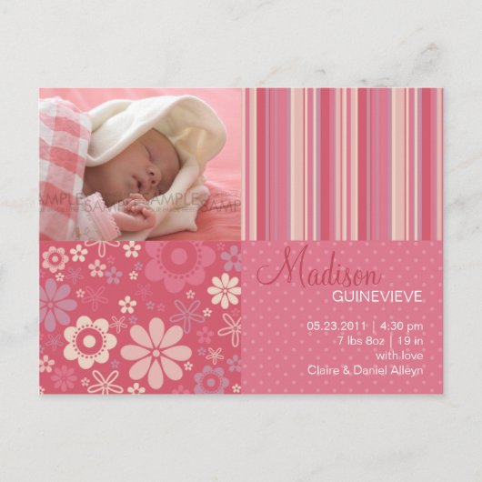 Flower Fizz Pink · Aankondiging Baby (Voorkant)