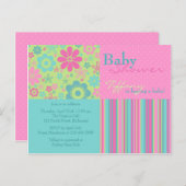 Flower Fizz Pink & Blue · Baby shower Uitnodiging (Voorkant / Achterkant)