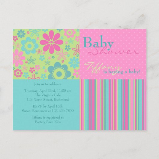 Flower Fizz Pink & Blue · Baby shower Uitnodiging (Voorkant)