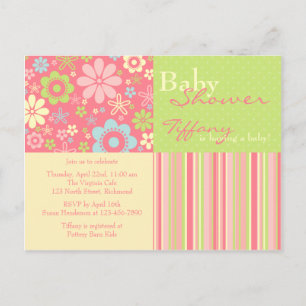 Flower Fizz Pink & Green ・ Baby shower Invitation Uitnodiging Briefkaart