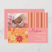 Flower Fizz Roze & Sinaasappel · Baby Aankondiging (Voorkant / Achterkant)