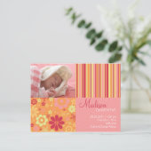 Flower Fizz Roze & Sinaasappel · Baby Aankondiging (Staand voorkant)