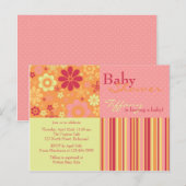 Flower Fizz Roze & Sinaasappel · Baby shower Uitno Uitnodiging Briefkaart (Voorkant / Achterkant)