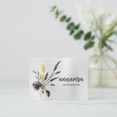 *~* Flower Floral Silver QR FOTO Gold Visitekaartje (Staand voorkant)