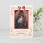 Flower Framed Holiday Bow Photo Holiday Kaart (Staand voorkant)