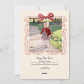 Flower Framed Holiday Bow Photo Holiday Kaart (Achterkant)