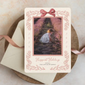 Flower Framed Holiday Bow Photo Holiday Kaart