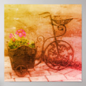 Flower Garden Bicycle Distressed Art Poster (Voorkant)