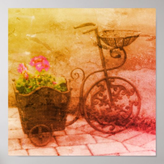 Flower Garden Bicycle Distressed Art Poster (Voorkant)