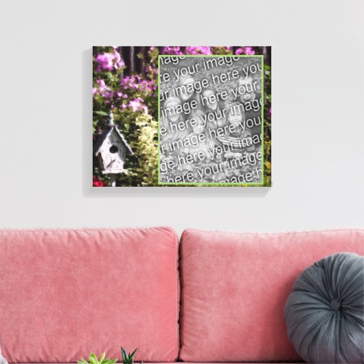 Flower Garden Birdhouse Art Creëer Uw eigen foto Canvas Afdruk (Insitu (Woonkamer))