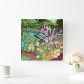 Flower Garden digital art print Vierkante Klok (Huis)