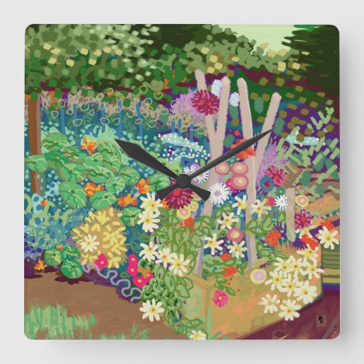 Flower Garden digital art print Vierkante Klok (Voorkant)