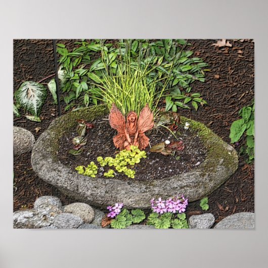 Flower Garden Fairy Houtskool Fotoschilderij Poster (Voorkant)