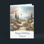 Flower Garden Happy Birthday Friend Wenskaart Kaart<br><div class="desc">"AI-gegenereerd kunstwerk met ontwerprichting door Susang6"</div>