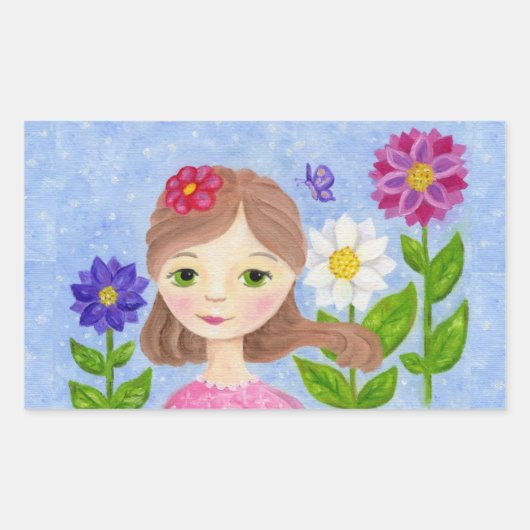Flower Garden Meisje grote sticker (Voorkant)