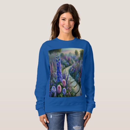 Flower Garden Path Blauw Sweatshirt (Voorkant volledig)