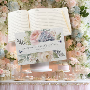 Flower Garden Roze Rose Blue Hydrangea Baby shower Gastenboek