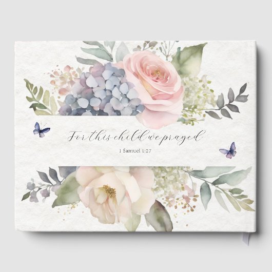 Flower Garden Roze Rose Blue Hydrangea Baby shower Gastenboek (Achterkant)