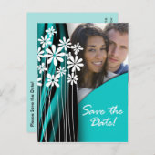 Flower Garden Save the Date Briefkaart (turquoise) (Voorkant / Achterkant)
