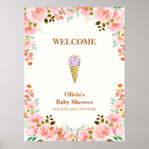 Flower Garden Scoop Ice Cream Baby shower Welkom Poster