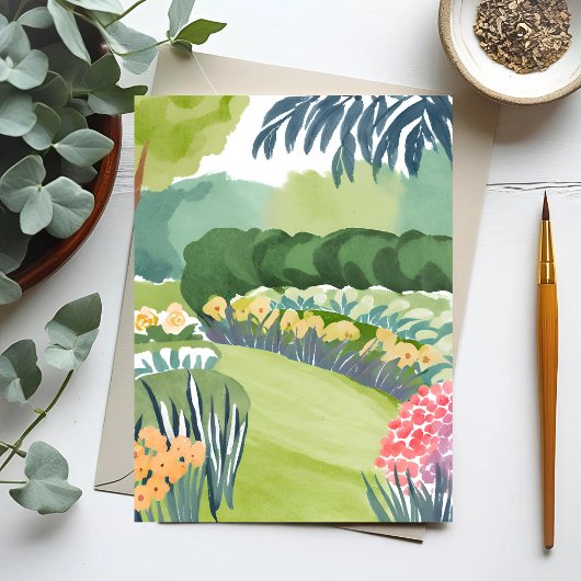 Flower Garden Stroll | Floral Natuur Waterverf Briefkaart