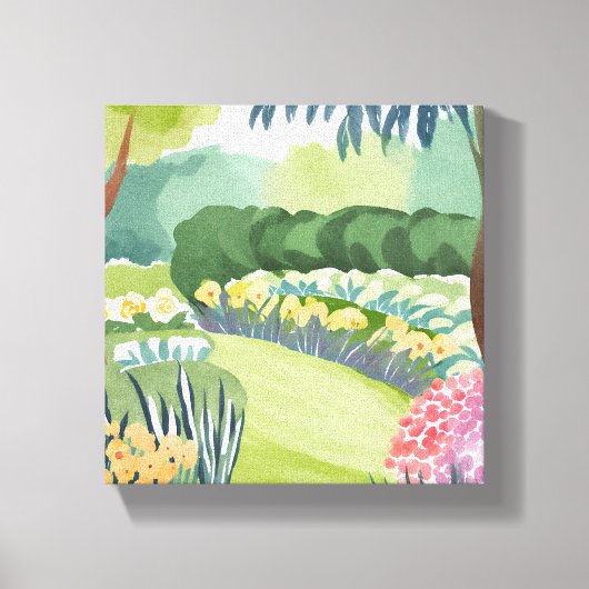 Flower Garden Stroll | Floral Natuur Waterverf Canvas Afdruk (Voorkant)