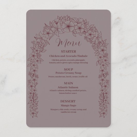 Flower Gate Red Arch bruiloft Menu (Achterkant)