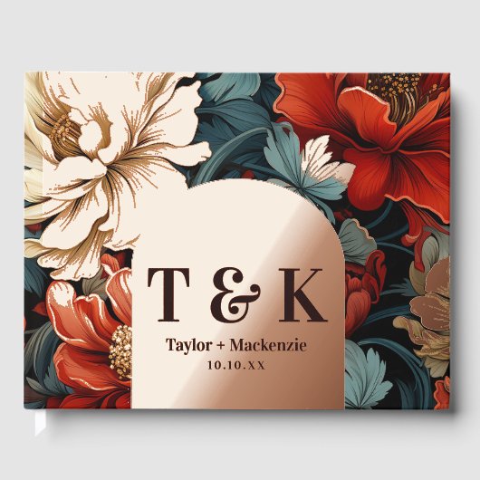  Flower Gepersonaliseerde Monogram Bruiloft Folie Gastenboek (Voorkant)