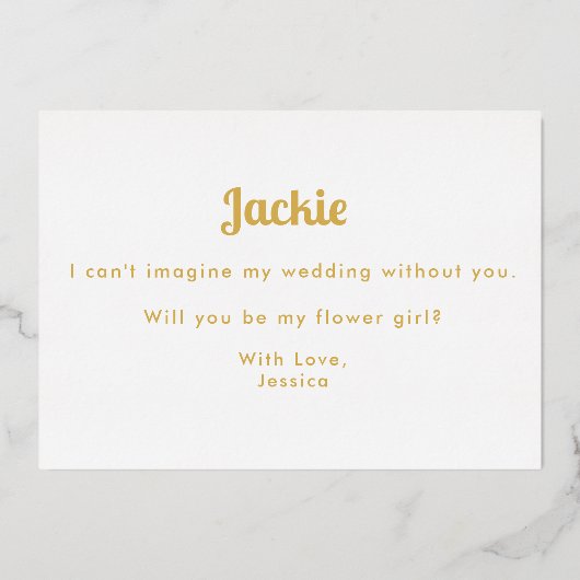 Flower Girl Gold White Folie Uitnodiging (Achterkant)