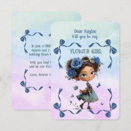 Flower Girl Invitation Floral Blue Watercolor Notitiekaartje