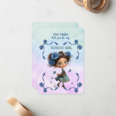 Flower Girl Invitation Floral Blue Watercolor Notitiekaartje (Voorkant / Achterkant in situ)