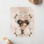 Flower Girl Invitation Floral Brown Watercolor Notitiekaartje (Voorkant / Achterkant in situ)