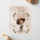 Flower Girl Invitation Floral Brown Watercolor Notitiekaartje (Voorkant / Achterkant in situ)