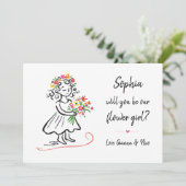 Flower Girl Proposal Chic Hand Drawn Illustration Kaart (Staand voorkant)