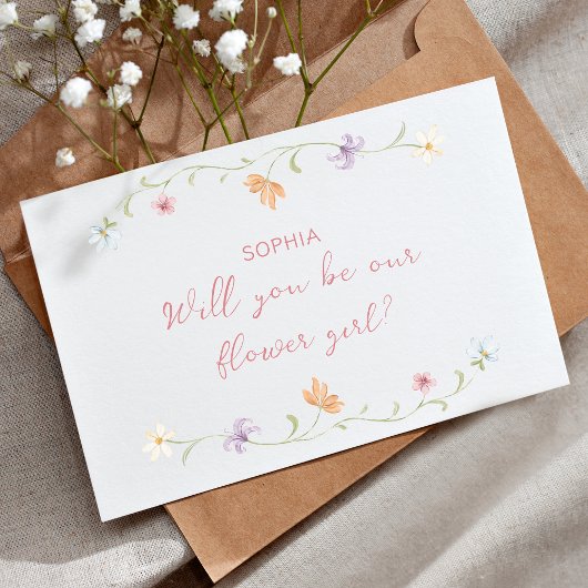 Flower Girl Proposal Watercolor Floral Simple Kaart