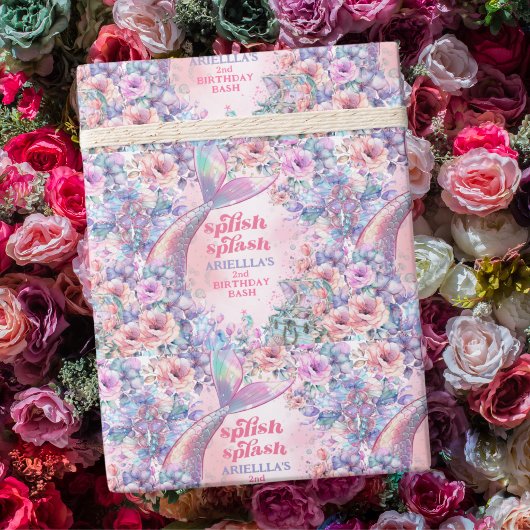 Flower Glitter Mermaid Tail 2nd Birthday Cadeaupapier