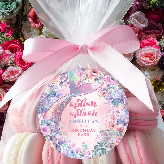 Flower Glitter Mermaid Tail 2nd Birthday Ronde Sticker