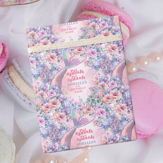 Flower Glitter Mermaid Tail 3rd Birthday Cadeaupapier