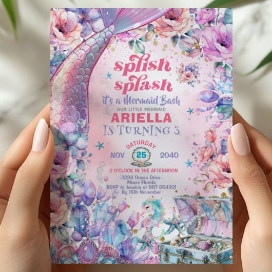 Flower Glitter Mermaid Tail 3rd Birthday  Kaart