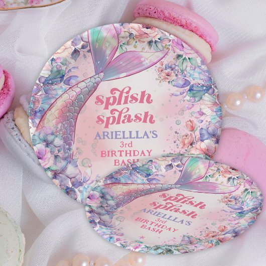 Flower Glitter Mermaid Tail 3rd Birthday Papieren Bordje