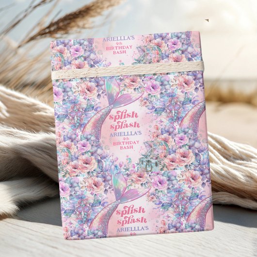 Flower Glitter Mermaid Tail 4th Birthday Cadeaupapier