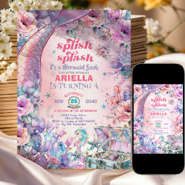 Flower Glitter Mermaid Tail 4th Birthday  Kaart