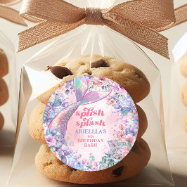 Flower Glitter Mermaid Tail 4th Birthday Ronde Sticker