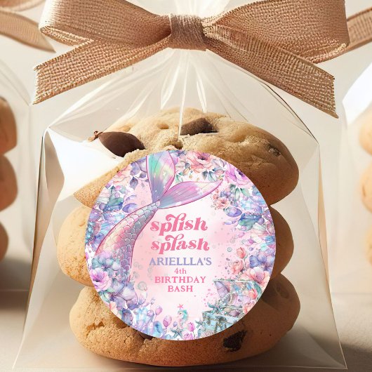 Flower Glitter Mermaid Tail 4th Birthday Ronde Sticker