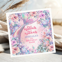 Flower Glitter Mermaid Tail 4th Birthday Servet