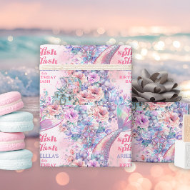 Flower Glitter Mermaid Tail 6th Birthday Cadeaupapier