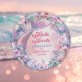 Flower Glitter Mermaid Tail 6th Birthday Papieren Bordje