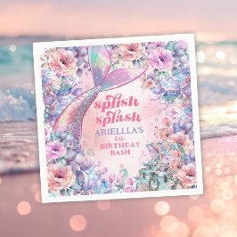 Flower Glitter Mermaid Tail 6th Birthday Servet