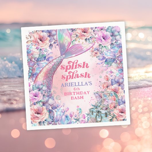 Flower Glitter Mermaid Tail 6th Birthday Servet